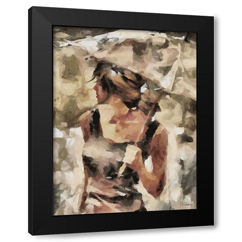Girl with Brown Umbrella Black Modern Wood Framed Art Print by Medeiros, Celito