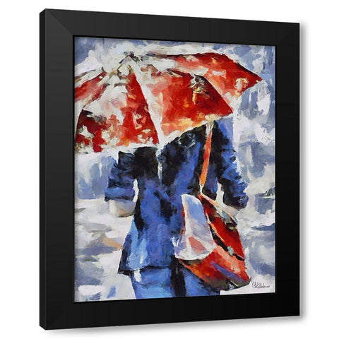 Girl With Red Umbrella and Red  Handbag Black Modern Wood Framed Art Print with Double Matting by Medeiros, Celito