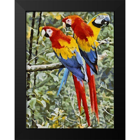 Three Parrots Black Modern Wood Framed Art Print by Medeiros, Celito