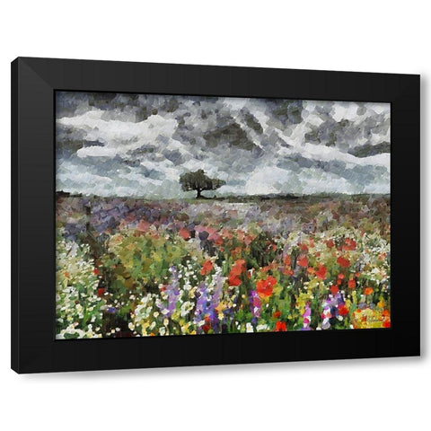 Colorful Meadow with Black and White Sky II Black Modern Wood Framed Art Print by Medeiros, Celito
