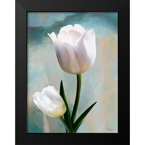 White Tulip Black Modern Wood Framed Art Print by Medeiros, Celito