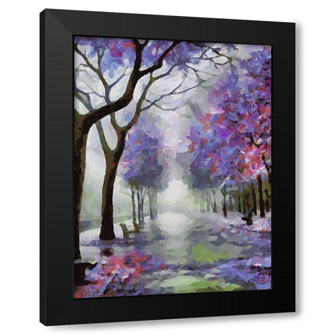 Purple Trees Black Modern Wood Framed Art Print by Medeiros, Celito