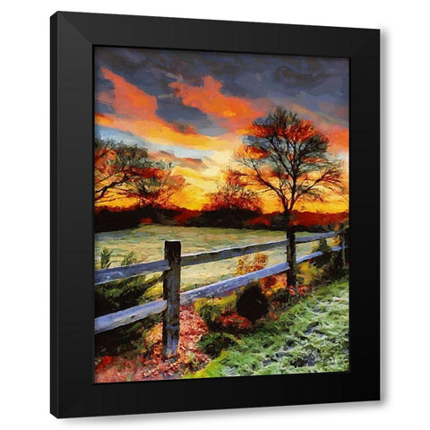Sunset over the Pond behing the Fence Black Modern Wood Framed Art Print by Medeiros, Celito