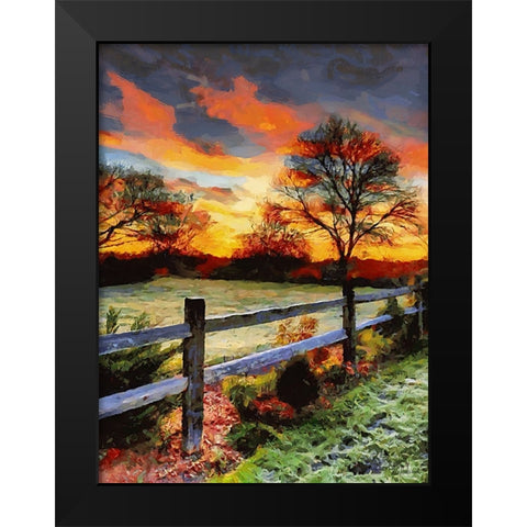 Sunset over the Pond behing the Fence Black Modern Wood Framed Art Print by Medeiros, Celito