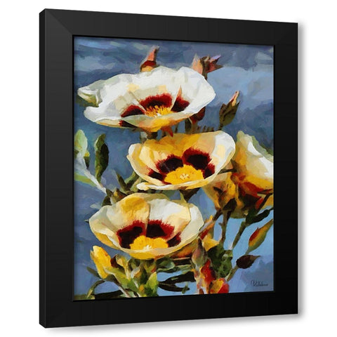 White Flowers on Blue Background Black Modern Wood Framed Art Print by Medeiros, Celito