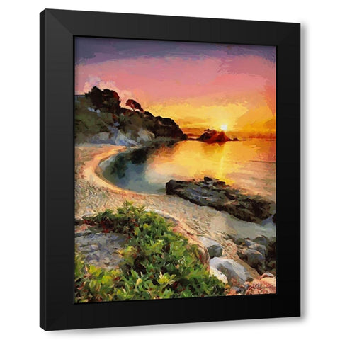 Sunset over the Beach Black Modern Wood Framed Art Print by Medeiros, Celito