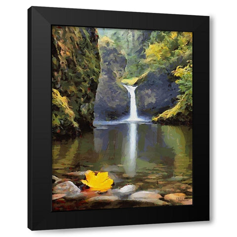 Wattefall with a Yellow Bloom Black Modern Wood Framed Art Print by Medeiros, Celito