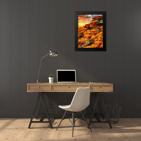 Sunset over the Rock Black Modern Wood Framed Art Print by Medeiros, Celito