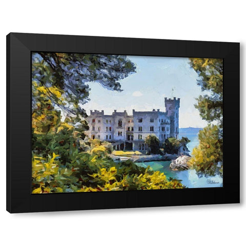 Castel Sirmione in Italy Black Modern Wood Framed Art Print by Medeiros, Celito