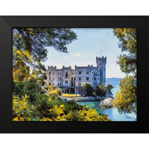 Castel Sirmione in Italy Black Modern Wood Framed Art Print by Medeiros, Celito