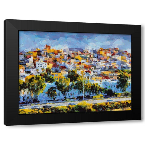 Town with colorful Roofs Black Modern Wood Framed Art Print with Double Matting by Medeiros, Celito