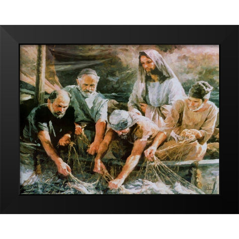 Jesus with Fishers Black Modern Wood Framed Art Print by Medeiros, Celito