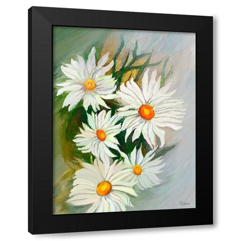 White Daisies Black Modern Wood Framed Art Print with Double Matting by Medeiros, Celito