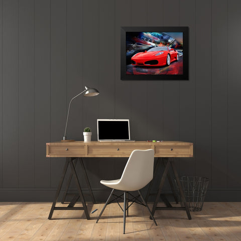 Red Ferrari Black Modern Wood Framed Art Print by Medeiros, Celito