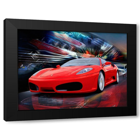 Red Ferrari Black Modern Wood Framed Art Print with Double Matting by Medeiros, Celito