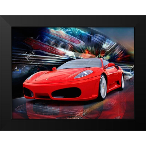 Red Ferrari Black Modern Wood Framed Art Print by Medeiros, Celito