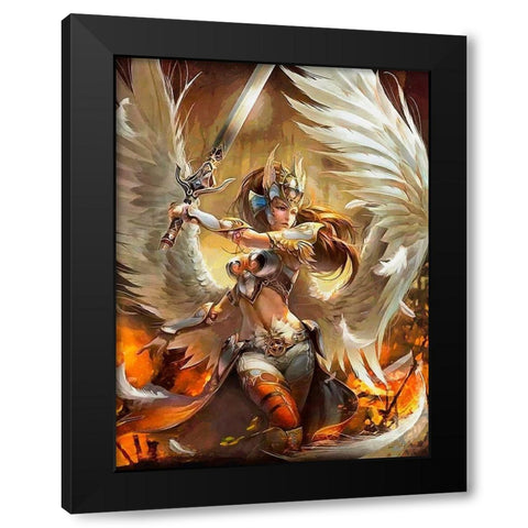 An Angel with sward Black Modern Wood Framed Art Print by Medeiros, Celito