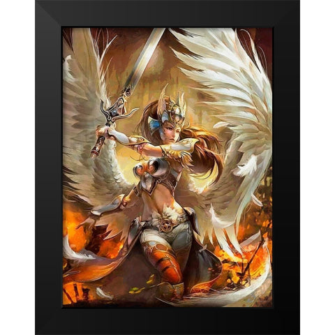 An Angel with sward Black Modern Wood Framed Art Print by Medeiros, Celito