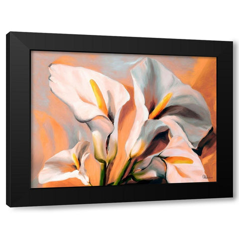 White Flowers Black Modern Wood Framed Art Print by Medeiros, Celito