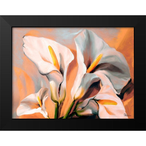 White Flowers Black Modern Wood Framed Art Print by Medeiros, Celito