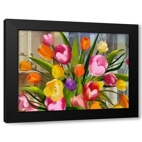 Bouquet of Tulips Black Modern Wood Framed Art Print with Double Matting by Medeiros, Celito