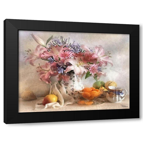 Stilllife with Flowers and Fruits Black Modern Wood Framed Art Print by Medeiros, Celito