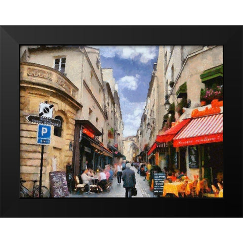 Street in Paris Black Modern Wood Framed Art Print by Medeiros, Celito