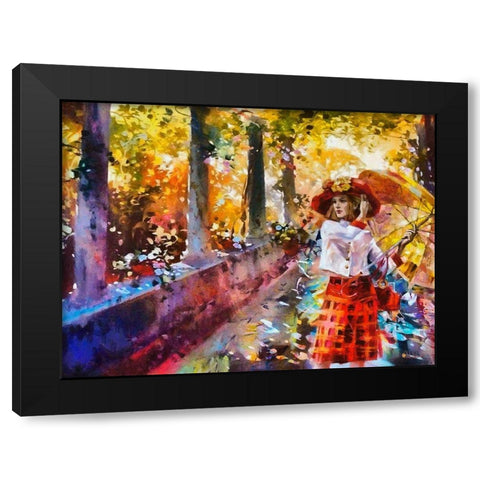 Girl with Umbrella Black Modern Wood Framed Art Print with Double Matting by Medeiros, Celito