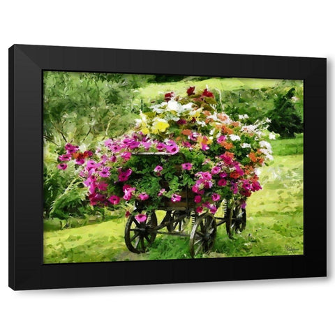 Carriage with Flowers Black Modern Wood Framed Art Print by Medeiros, Celito