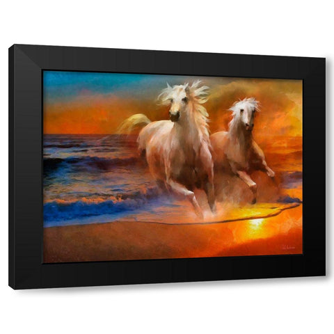 Running Horses Black Modern Wood Framed Art Print with Double Matting by Medeiros, Celito