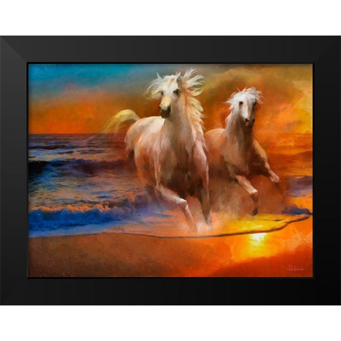Running Horses Black Modern Wood Framed Art Print by Medeiros, Celito