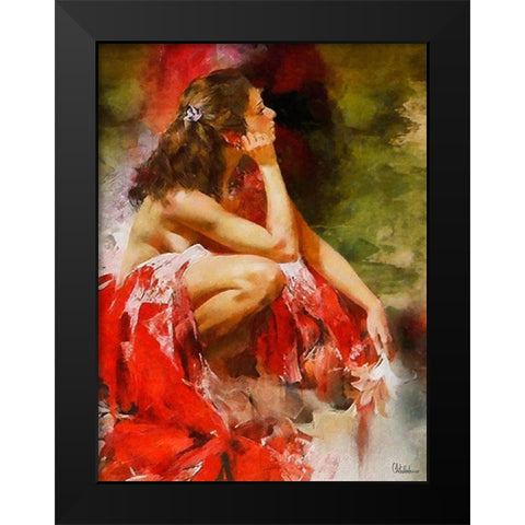 Dreaming Girl in Red Black Modern Wood Framed Art Print by Medeiros, Celito