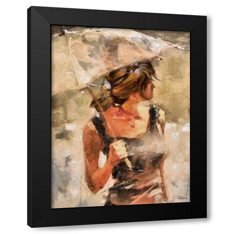 Lady with Umbrella Black Modern Wood Framed Art Print by Medeiros, Celito