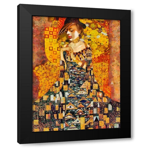 Klimt Inspiration Black Modern Wood Framed Art Print by Medeiros, Celito