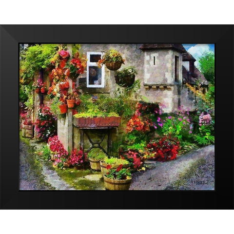 House with many Flowers Black Modern Wood Framed Art Print by Medeiros, Celito