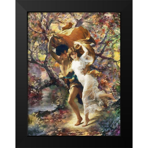 Running Couple Black Modern Wood Framed Art Print by Medeiros, Celito