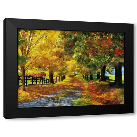 Autumn way with Horse Black Modern Wood Framed Art Print with Double Matting by Medeiros, Celito