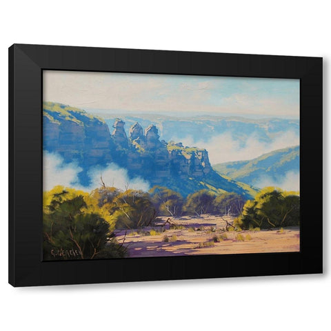Three Sister Blue Mountains Black Modern Wood Framed Art Print by Gercken, Graham