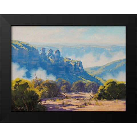 Three Sister Blue Mountains Black Modern Wood Framed Art Print by Gercken, Graham