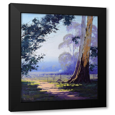 Kangaroo and Gum Tree Black Modern Wood Framed Art Print with Double Matting by Gercken, Graham