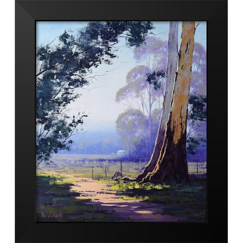 Kangaroo and Gum Tree Black Modern Wood Framed Art Print by Gercken, Graham