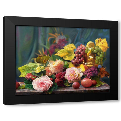 Roses and Grapes Black Modern Wood Framed Art Print with Double Matting by Kopania, Zbigniew