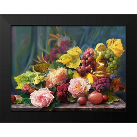 Roses and Grapes Black Modern Wood Framed Art Print by Kopania, Zbigniew