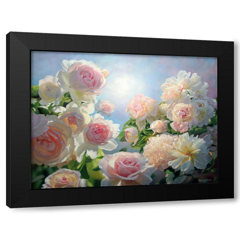 Meeting of Roses and Peonies Black Modern Wood Framed Art Print by Kopania, Zbigniew