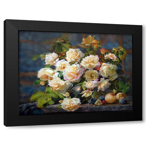 Tea Roses Black Modern Wood Framed Art Print with Double Matting by Kopania, Zbigniew