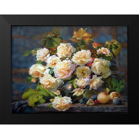 Tea Roses Black Modern Wood Framed Art Print by Kopania, Zbigniew