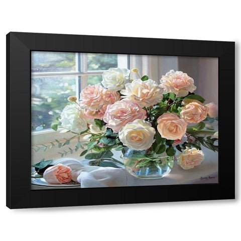 Roses in the Window Black Modern Wood Framed Art Print by Kopania, Zbigniew