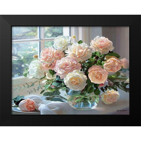 Roses in the Window Black Modern Wood Framed Art Print by Kopania, Zbigniew