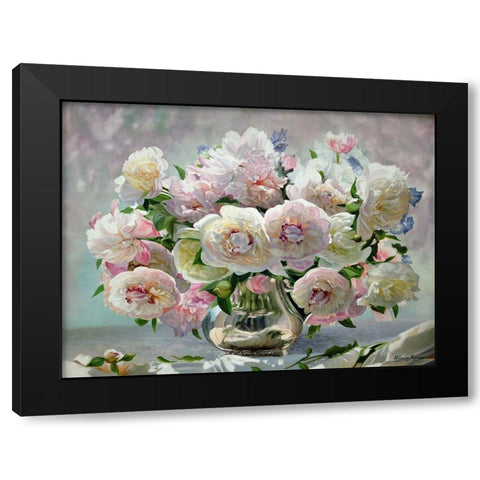 Peonies in Silver Pot I Black Modern Wood Framed Art Print by Kopania, Zbigniew