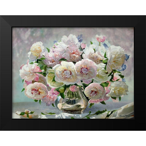 Peonies in Silver Pot I Black Modern Wood Framed Art Print by Kopania, Zbigniew
